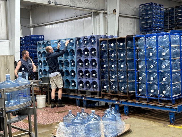 bottles of water stacked