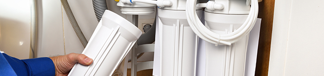 person installing water filters